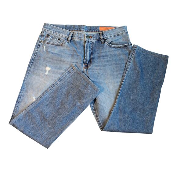 Jean Shop Men’s Mick Straight Leg Jeans Size 36 Blue Distressed 100% Cotton - Picture 2 of 8